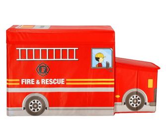 Cutie depozitare jucarii, pliabila cu capac, model masina pompieri, 32x26x56cm, alb