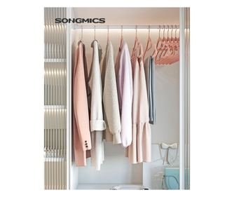 SONGMICS Set de 50 de umerase pentru haine, anti-alunecare cu catifea, bara de cravata si carlig pivotant, 43,5 cm, roz