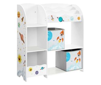 SONGMICS Detský organizér na hračky a knihy, multifunkčný s 2 úložnými boxami, 93x30x100cm, biely