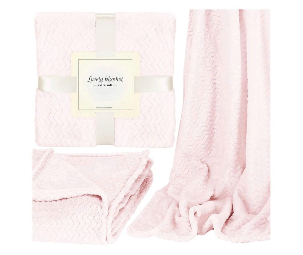 Fluffy Blanket for 2 People, 2-Sided, Embossed Pattern, 200x220cm, Pale Pink