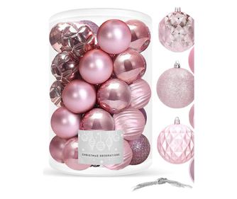 Set božićnih ukrasa, 30 komada, 6 dizajna, 8 cm, ružičasti