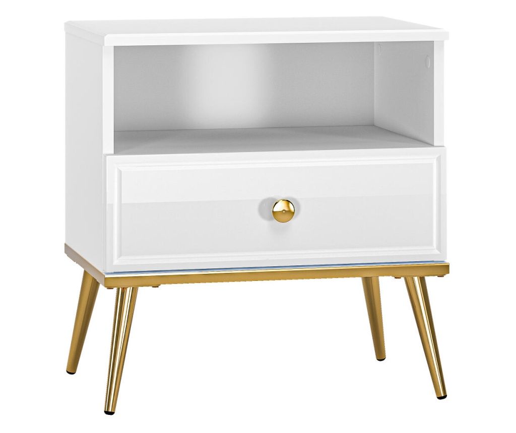 Nightstand Goldin Glossy Pure White & Gold 50 cm