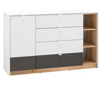 Torino tálalószekrény, grafit, fehér és tölgy színben, 138 cm