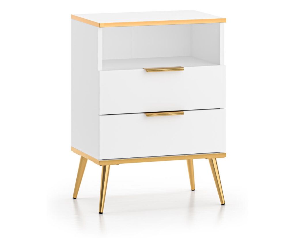 Nightstand Viterbo White & Gold 50 cm