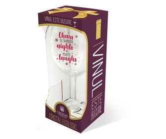 Kozarec za vino s smešnim sporočilom "Na zdravje bleščečim nočem in neskončnim smehom"