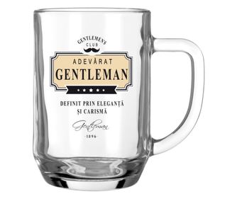 Vrček za pivo, Gentleman, 500 ml, smešno sporočilo "opredeljen z eleganco in karizmo"