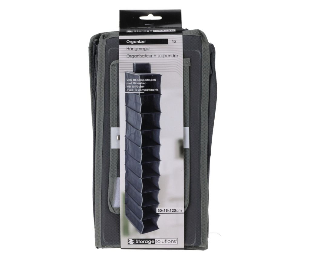 Organizator suspendat, cu 10 compartimente, 30x15x120 cm, textil rezistent, gri - 2