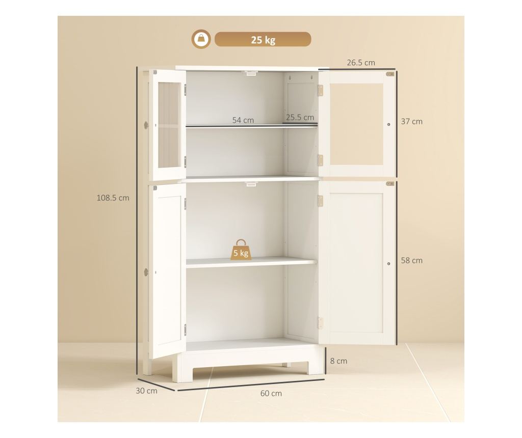 Fürdőszobaszekrény 2 ajtós üvegajtókkal, helytakarékos, állítható polccal - 3