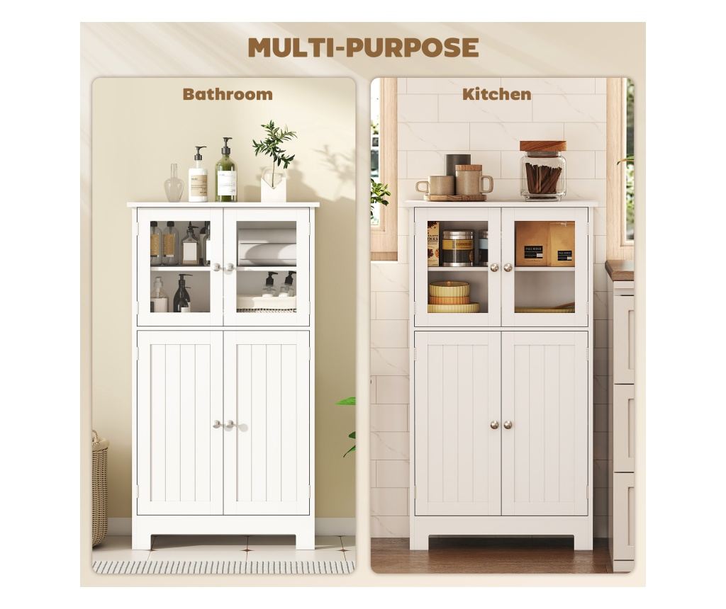 Fürdőszobaszekrény 2 ajtós üvegajtókkal, helytakarékos, állítható polccal - 4