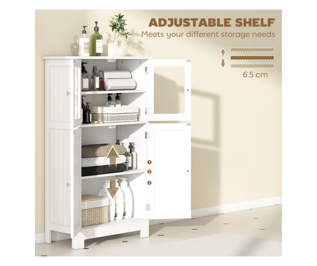 Fürdőszobaszekrény 2 ajtós üvegajtókkal, helytakarékos, állítható polccal - 5
