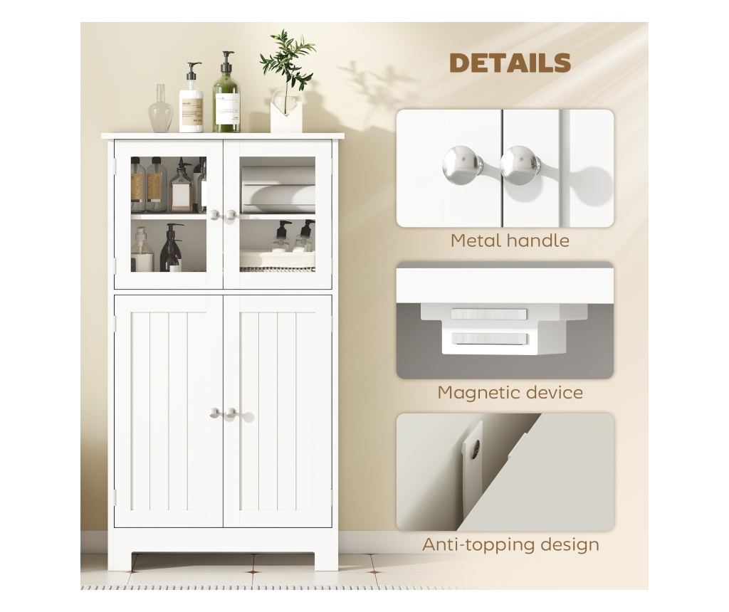 Fürdőszobaszekrény 2 ajtós üvegajtókkal, helytakarékos, állítható polccal - 6