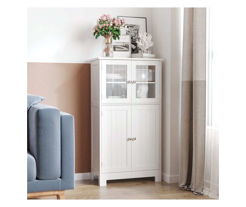 Fürdőszobaszekrény 2 ajtós üvegajtókkal, helytakarékos, állítható polccal - 7