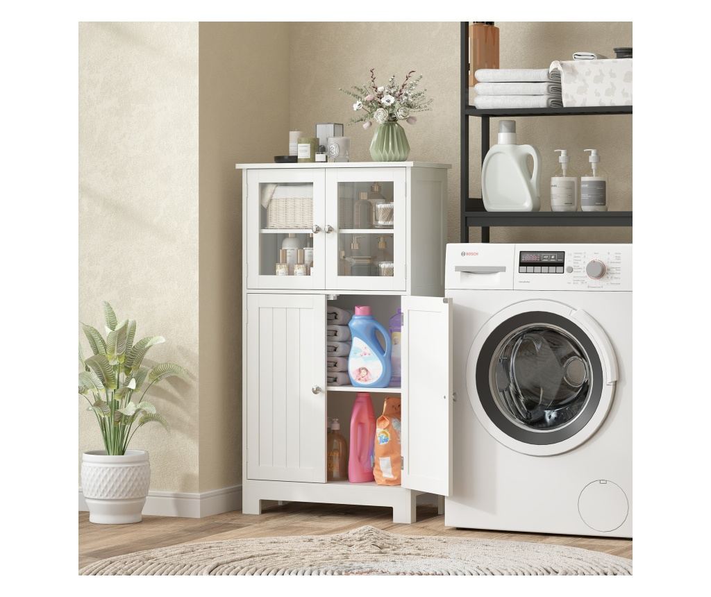 Fürdőszobaszekrény 2 ajtós üvegajtókkal, helytakarékos, állítható polccal - 8