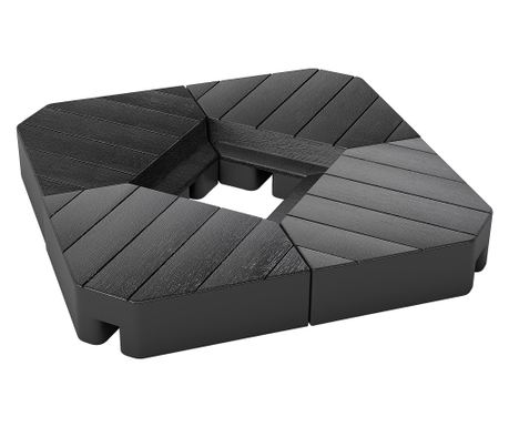 4 db HDPE napernyőtartó súly fa mintával, 80x80x13 cm, fekete
