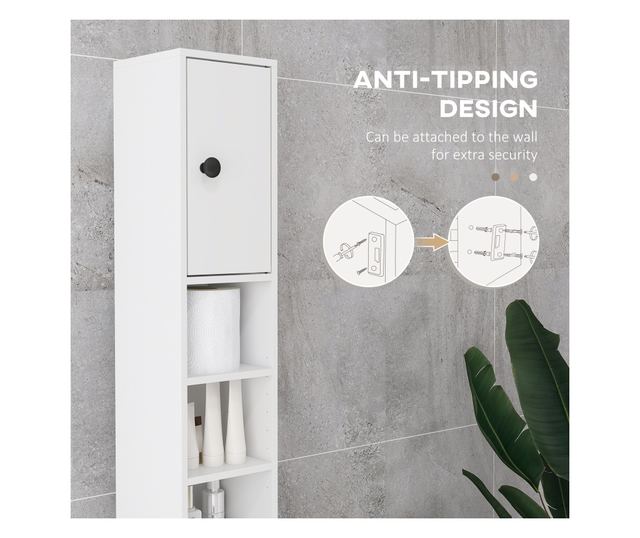 Dulap de Baie Înalt cu Rafturi Deschise și 2 Dulapuri cu Uși și Rafturi Ajustabile, 20x20x180 cm, Alb