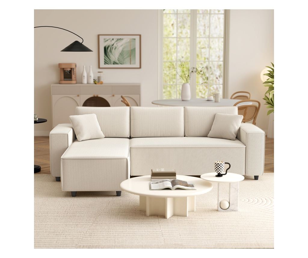 Кремав кадифен 3-местен диван - 8