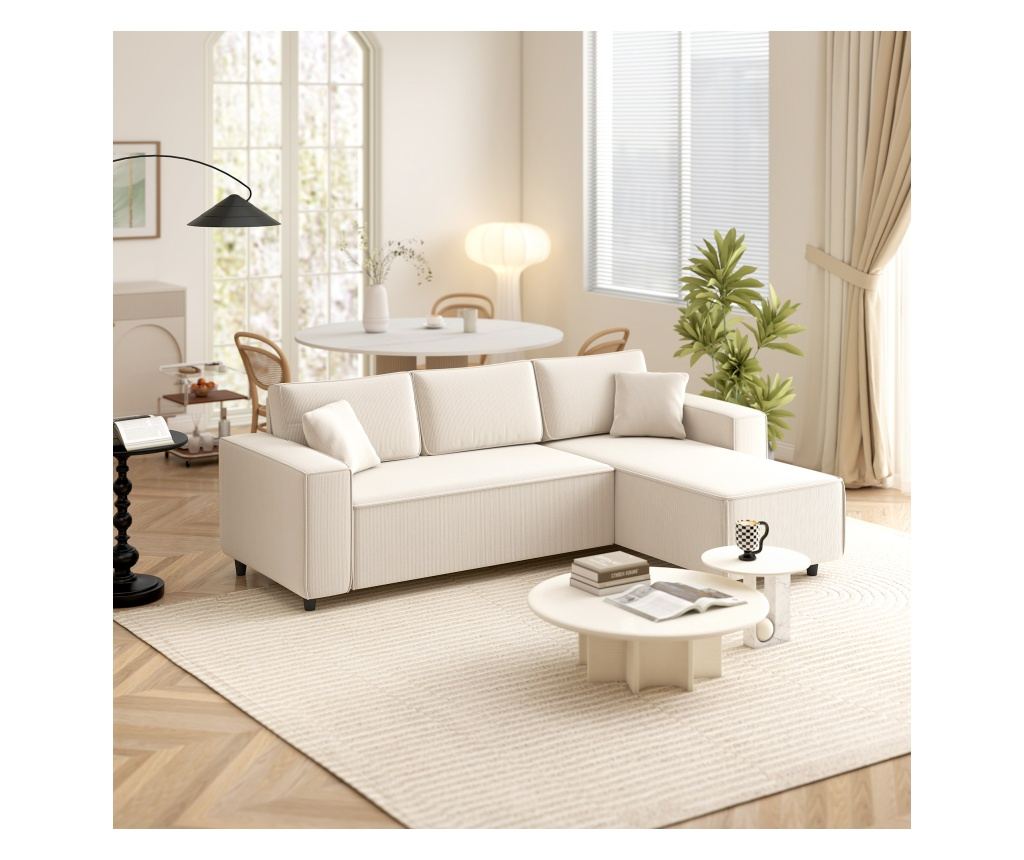 Кремав кадифен 3-местен диван - 9