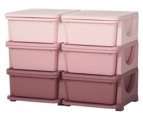 Comodă 6 Sertare pentru Copii 3-6 Ani cu Margini Rotunjite, Mobilier pentru Jucării din PP, 75x37x56.5 cm, Roz