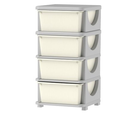 Скрин с 6 чекмеджета за деца на възраст 3-6 години със заоблени ръбове, PP шкаф за съхранение, 37x37x76 см, кремав