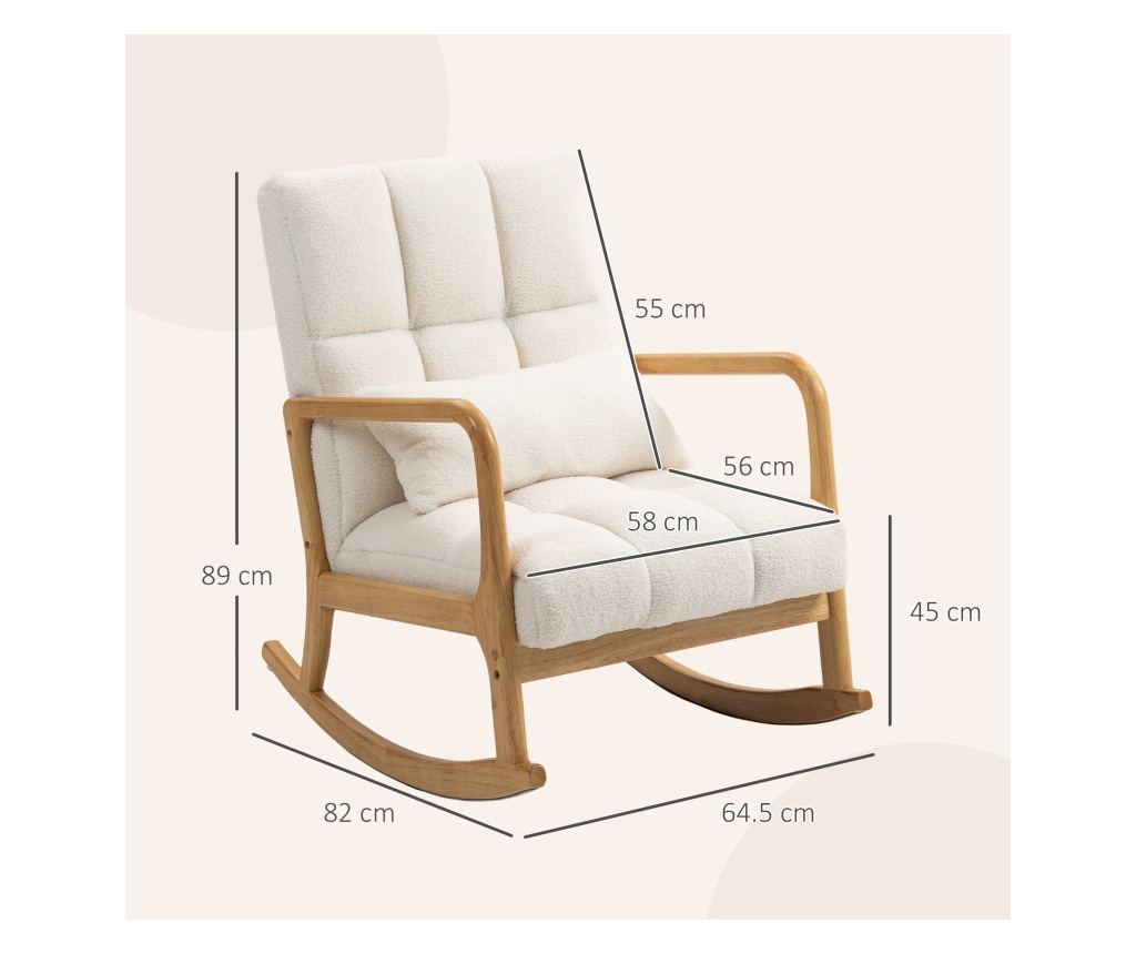 Scaun balansoar, Sherpa Fleece Accent Chair, fotoliu balansoar cu pernă lombară, bază din lemn de cauciuc pentru camera de zi, d - 3