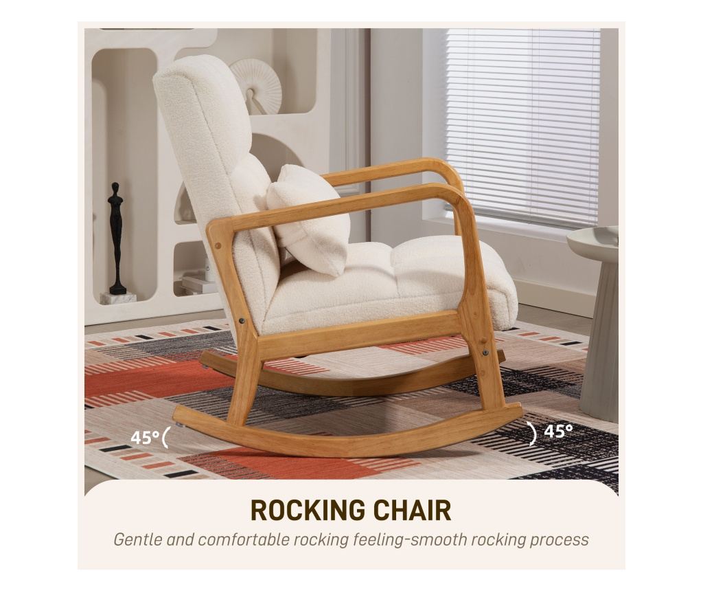 Scaun balansoar, Sherpa Fleece Accent Chair, fotoliu balansoar cu pernă lombară, bază din lemn de cauciuc pentru camera de zi, d - 4