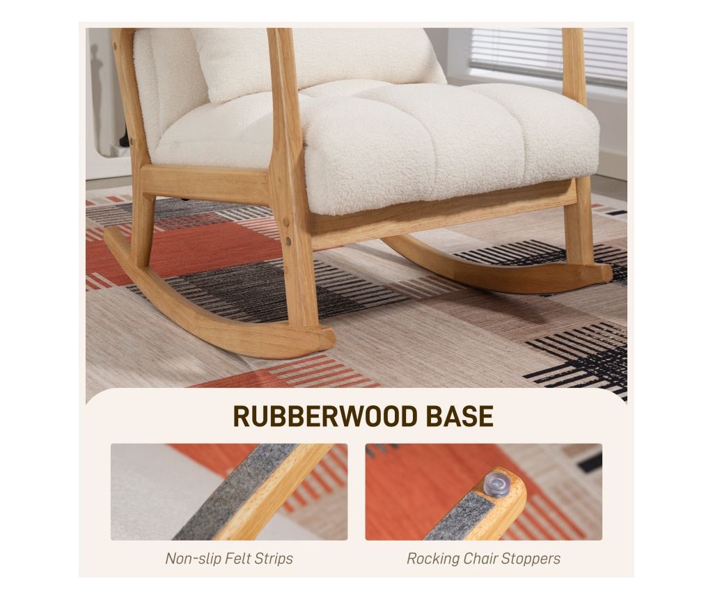 Scaun balansoar, Sherpa Fleece Accent Chair, fotoliu balansoar cu pernă lombară, bază din lemn de cauciuc pentru camera de zi, d - 7