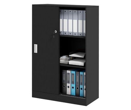 Офис шкаф с 3 рафта, двойна врата със заключване и 2 ключа за сигурност, 80x40x120 см, черен