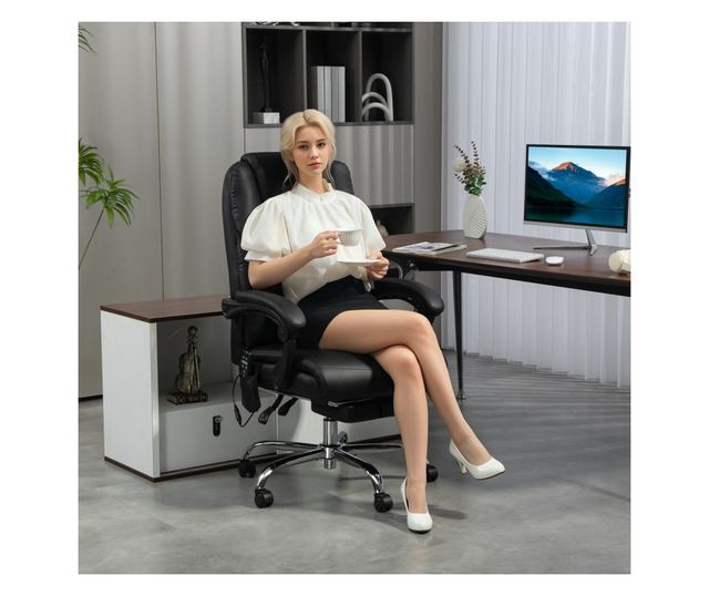 Masszázs Vibrációs Irodai Szék, Magas Háttámlával és Állítható Magassággal, 66x64x113-121 cm, Fekete