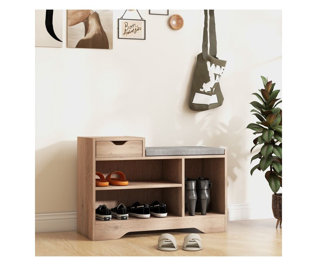 Cipőtároló pad ülőpárnával, 76,5x30x52 cm, szürke - 2