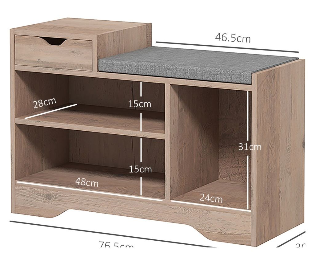 Cipőtároló pad ülőpárnával, 76,5x30x52 cm, szürke - 3