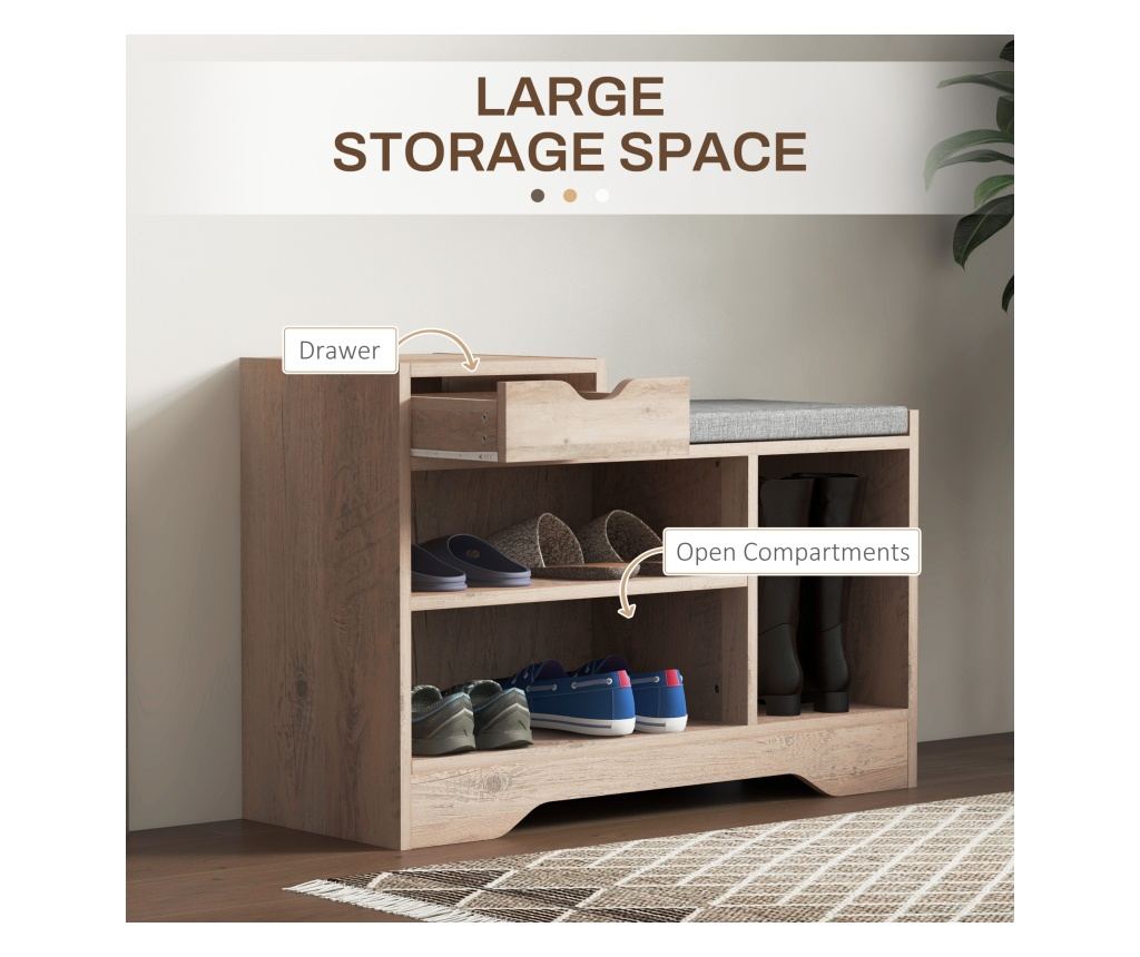 Cipőtároló pad ülőpárnával, 76,5x30x52 cm, szürke - 4