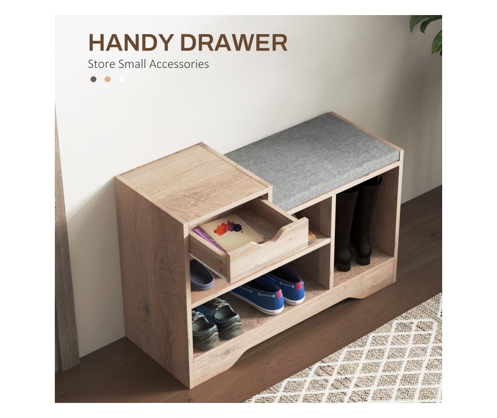 Cipőtároló pad ülőpárnával, 76,5x30x52 cm, szürke - 5