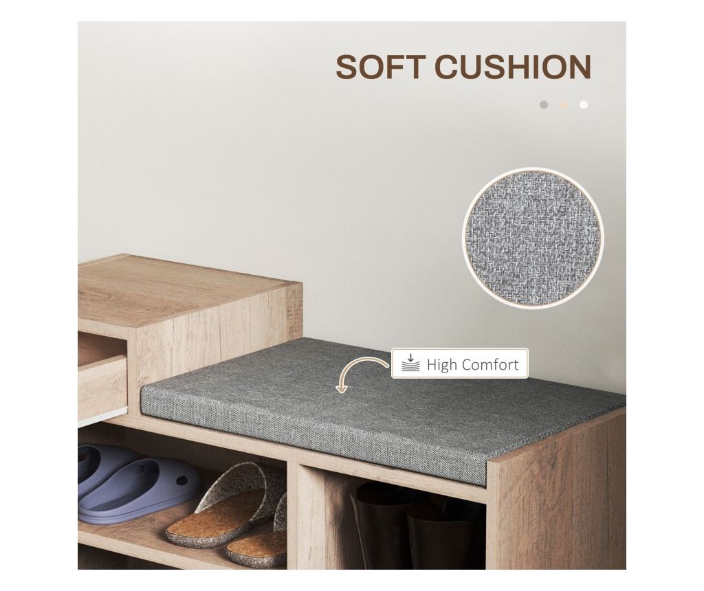 Cipőtároló pad ülőpárnával, 76,5x30x52 cm, szürke - 6