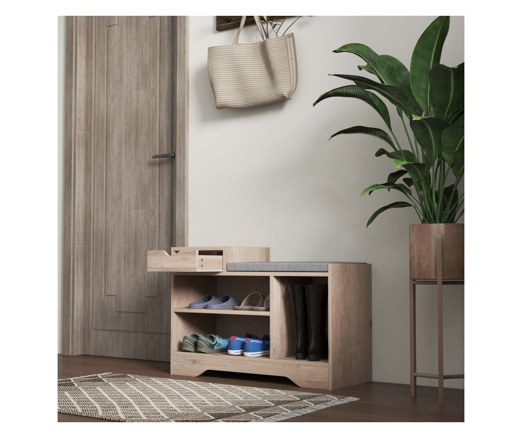 Cipőtároló pad ülőpárnával, 76,5x30x52 cm, szürke - 7