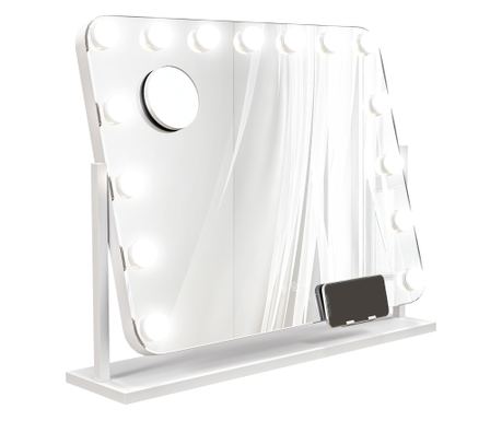 Sminktükör 15 LED-del, 58 x 46 cm, állítható fényerő, USB töltés, Hollywood sminktükör 3 fényszínnel