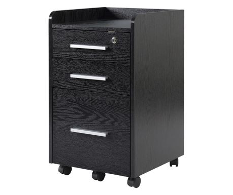 Dulap din lemn cu 3 sertare, cu chei de securitate și 5 roți, 39.2x40x65.4 cm, negru