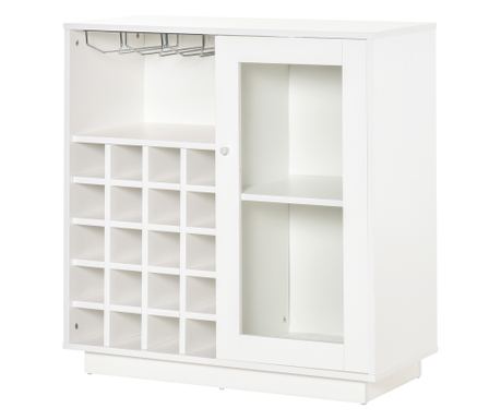Шкаф за вино със стъкло и поставка за бутилки, 80x36x85 см, бял