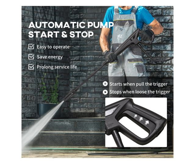 Aparat de Spălat cu Presiune Înaltă, Duză Reglabilă și Kit de Curățare, 23.5x27x68 cm, Albastru