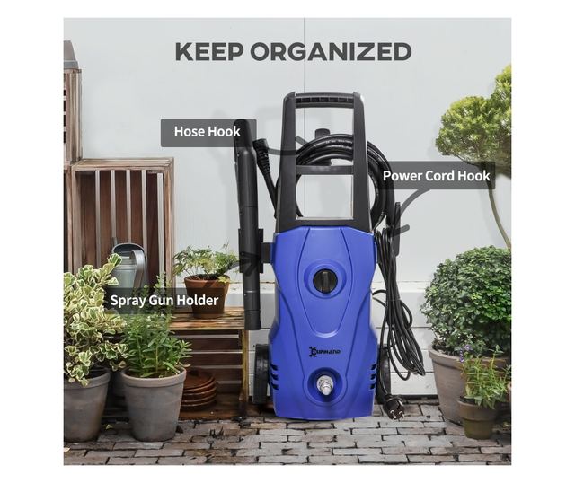 Aparat de Spălat cu Presiune Înaltă, Duză Reglabilă și Kit de Curățare, 23.5x27x68 cm, Albastru