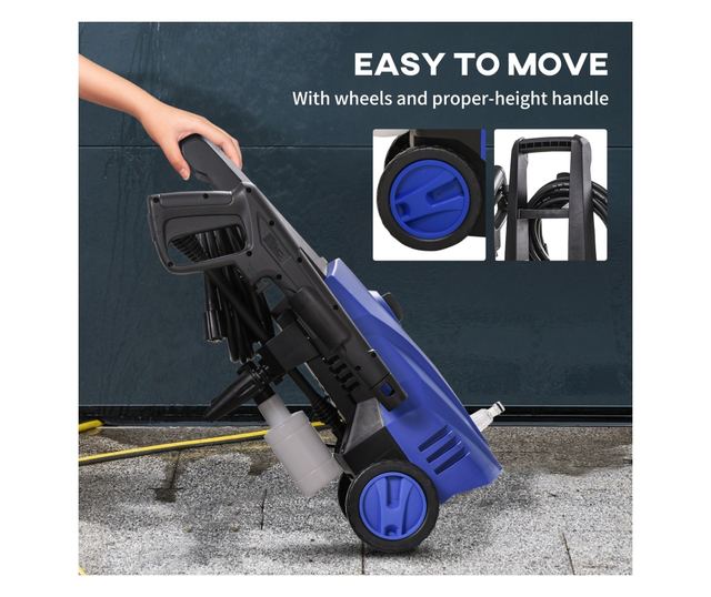 Aparat de Spălat cu Presiune Înaltă, Duză Reglabilă și Kit de Curățare, 23.5x27x68 cm, Albastru