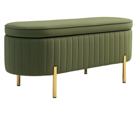 Băncuță Tapițată pentru Dormitor cu Capitonaj Canelat și Picioare Metalice, 108x44x43,5 cm, Verde
