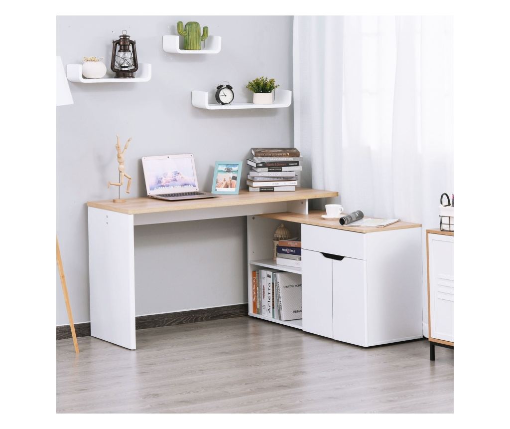 Birou cu Blat Extensibil pentru PC și Bibliotecă, 140x117x76 cm, Alb - 2