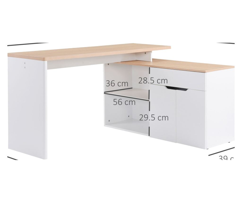 Birou cu Blat Extensibil pentru PC și Bibliotecă, 140x117x76 cm, Alb - 3
