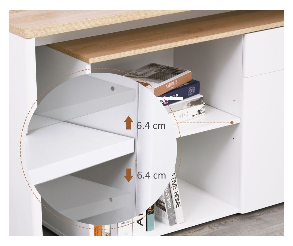 Birou cu Blat Extensibil pentru PC și Bibliotecă, 140x117x76 cm, Alb - 6