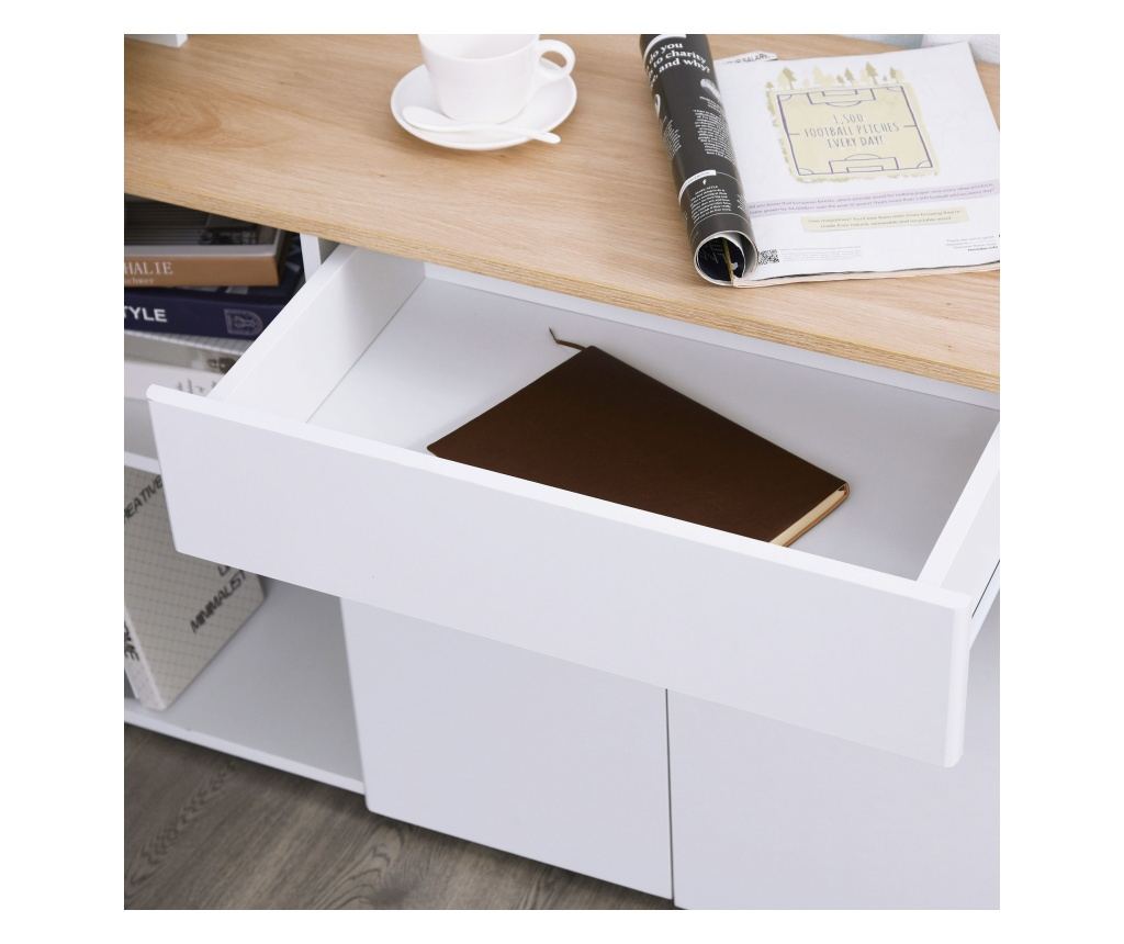 Birou cu Blat Extensibil pentru PC și Bibliotecă, 140x117x76 cm, Alb - 7