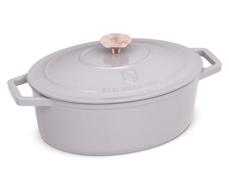Ovalni emajliran litoželezni lonec s pokrovom 30 cm, 4,65 l – Berlinger Haus Taupe Collection BH 6541, idealen za pečico, pečenk