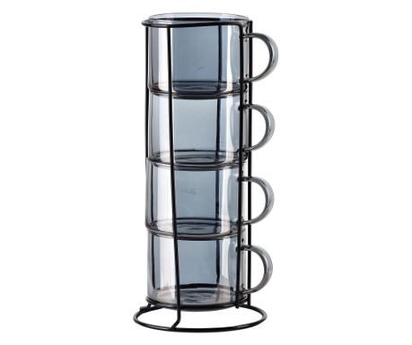 PETER SIV Komplet 4 skodelic na stojalu 350 ml 12,5x12,5xv27 cm