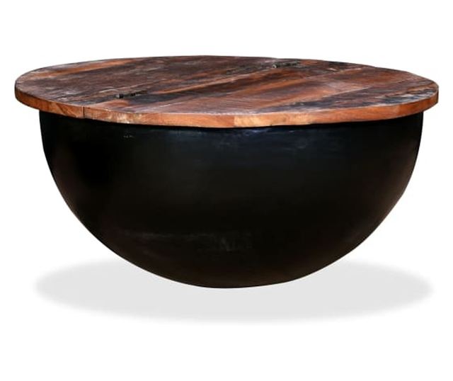 Set stolića za kavu, 2 komada, crna, reciklirano masivno drvo u obliku zdjele
