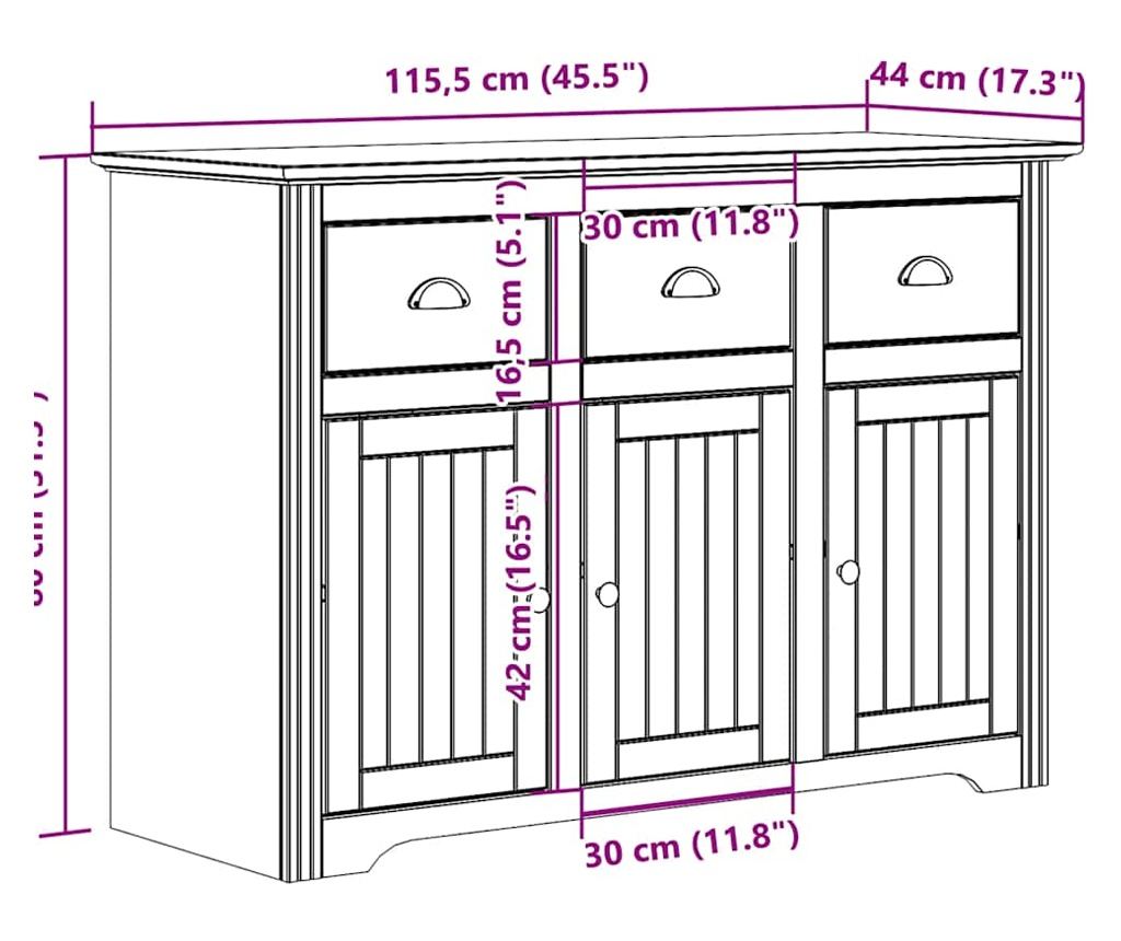 BODO Sideboard, bijela i smeđa, 115x43x79,5 cm, masivna borovina - 8