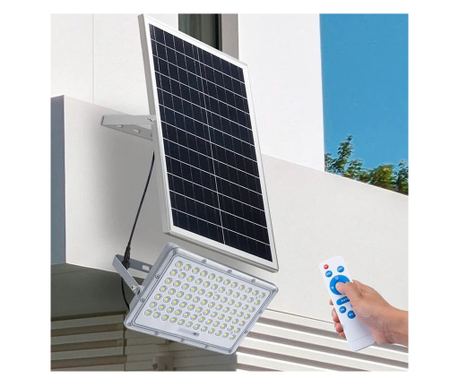 Proiector LED, cu Panou Solar și Telecomanda, Rezistent la Apa IP65, 300W, Gri